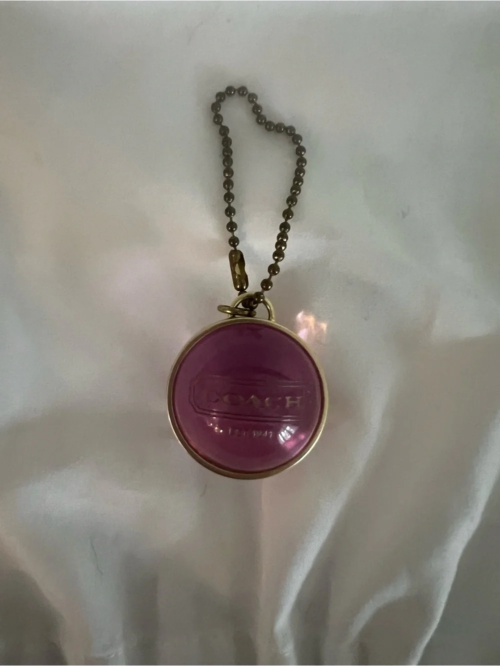 COACH Vintage Orb Sphere PINK Transparent Bag Charm Keychain Necklace